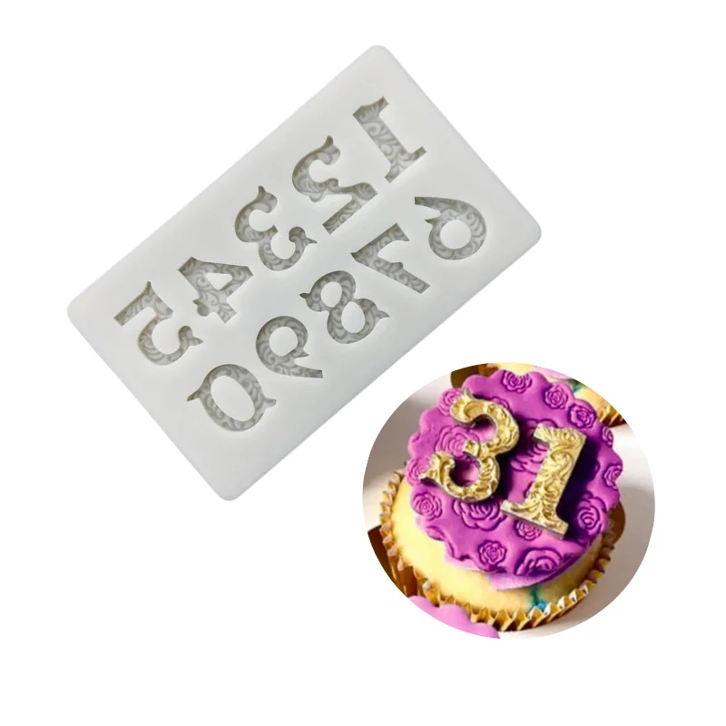 Silicone Mold European-style pattern number shape Silicone Mould Fondant NumbersCake Decoration Sugar Baking Sugarcraft Mold