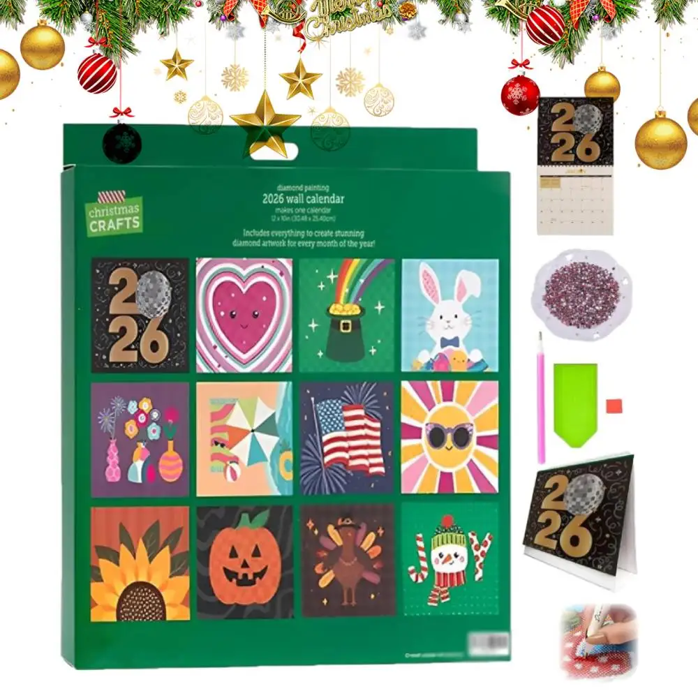 

2026 Wall Calendar Diamond Painting Kit 12-Month Flip Wall Calendar With To Do List Christmas Home Office Decoration Unique Gift