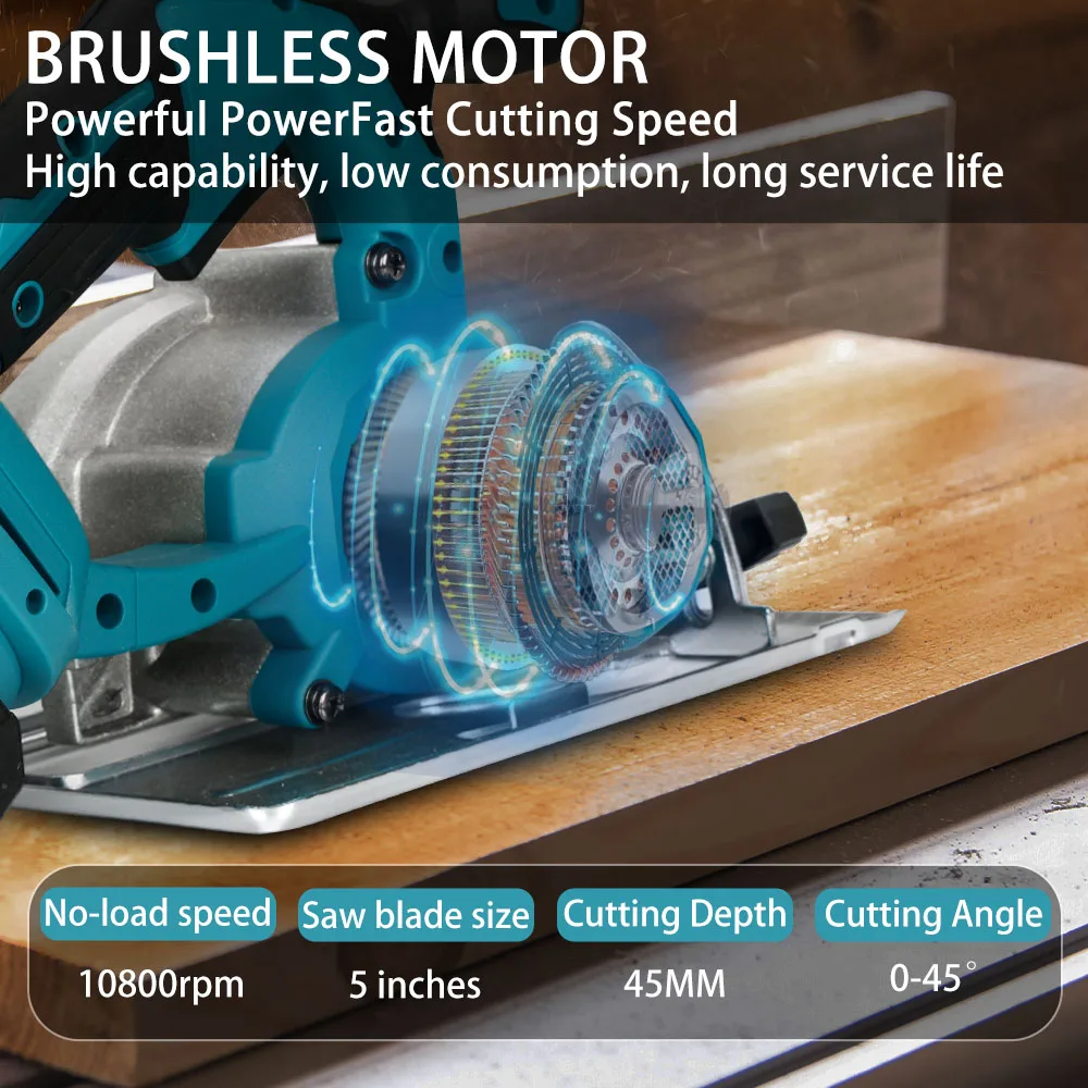 5-inch Brushless Electric Circular Saw 125mm Adjustable Cordless Chainsaw Woodworking Cuttiing Tool for 18V Makita Batteries