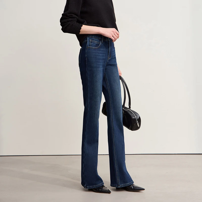 Amii jean évasé 2025 hiver nouvelle lettre pantalon brodé pantalon en jean polyvalent décontracté coton jean pantalon pour femme 12554061