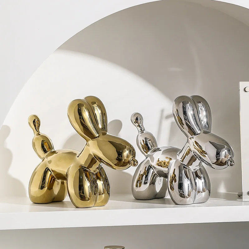 Nordic Ceramic Balloon Dog Abstract Ornament Creative Sculpture Study Room Statue Home Office Accessorie Festival Decoration