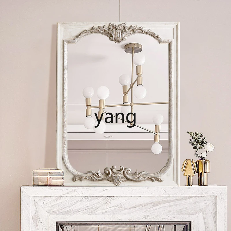 Yjq Hallway Retro Mirror Wall-Mounted Living Room Background Wall Decorative Mirror Dining Room Square