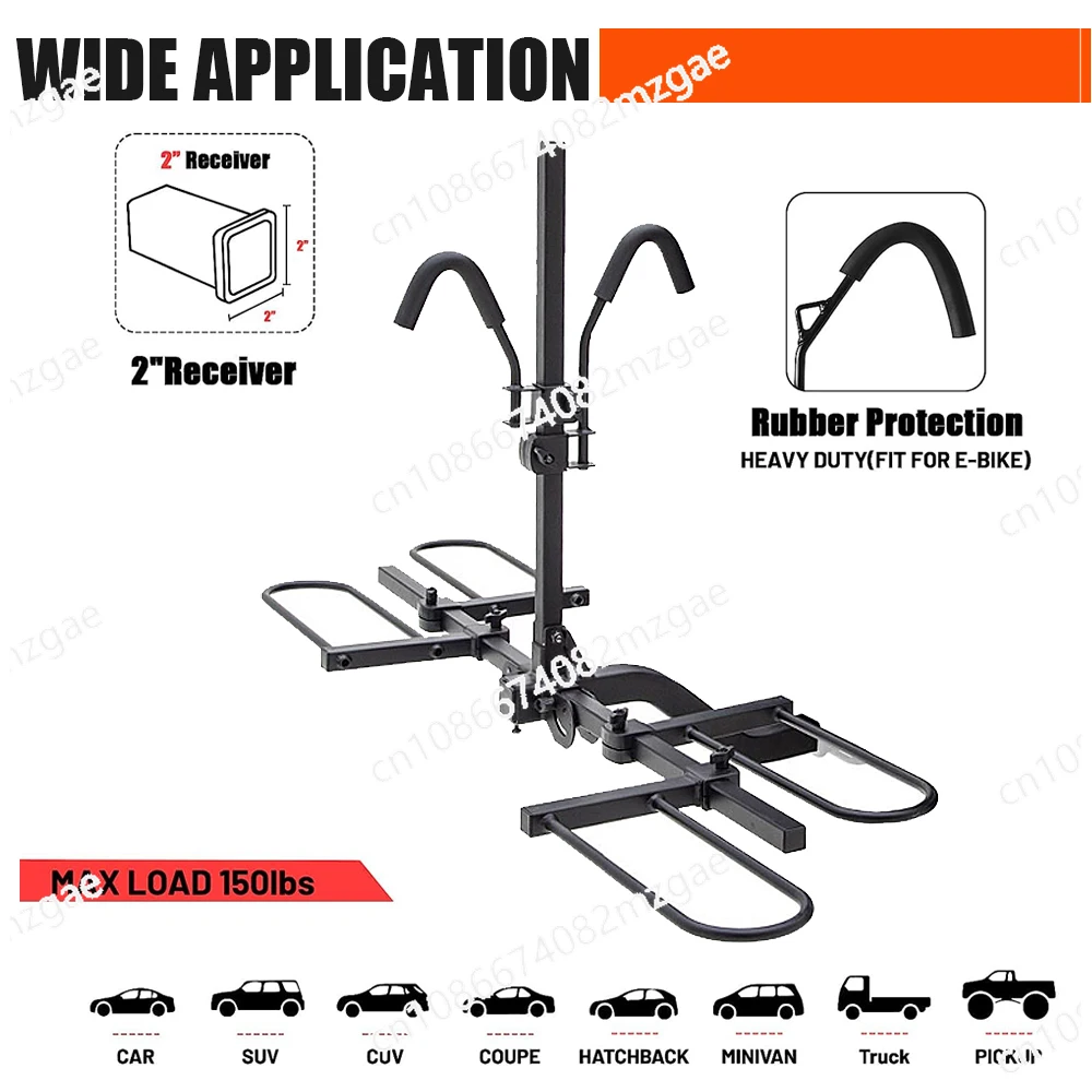 Tiltable 2 E-bikes Fit 17-29 Inch Wheel Hitch Mount Standard and Fat Tire Electric Bike Rack for RV SUV Car Vehicle