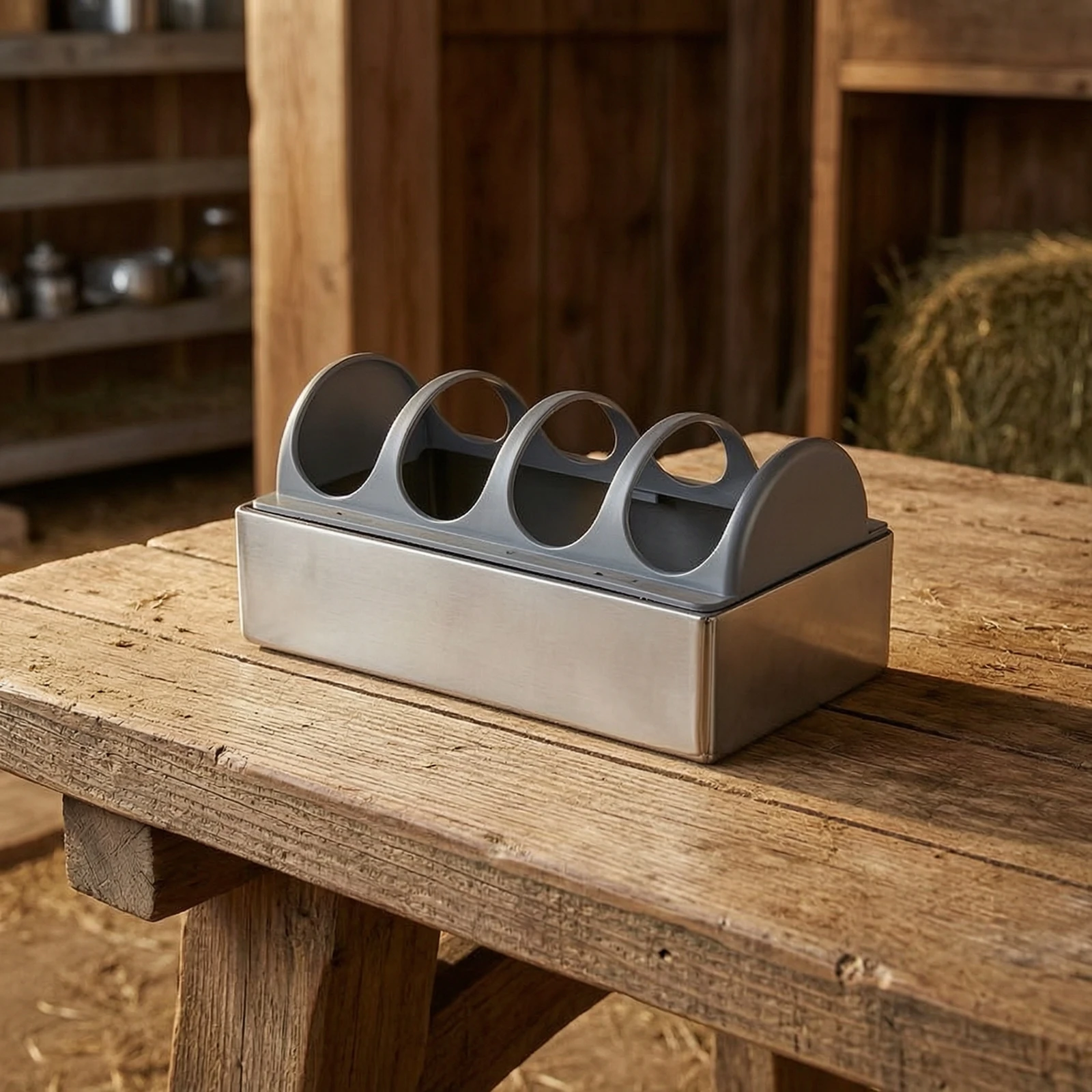 Chicken Feeder with Slotted Cover Metal Chicken Feeder with Lid Poultry Feeding Trough Easy-to-Clean Sturdy view 2
