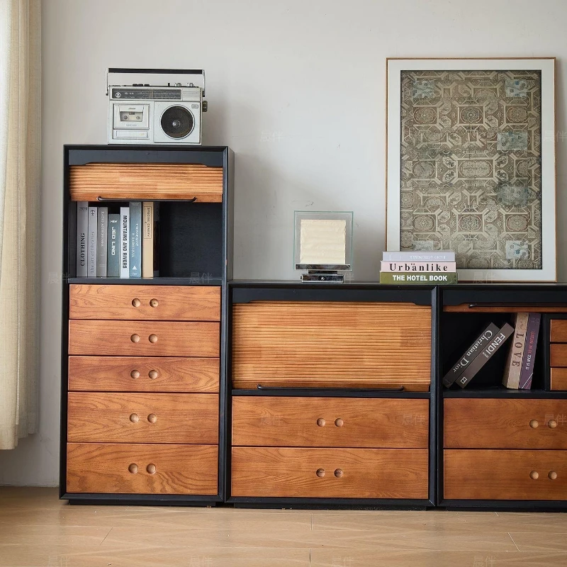 Vintage small apartment roll-up vintage-style drawer cabinet, extendable solid wood simple side cabinet