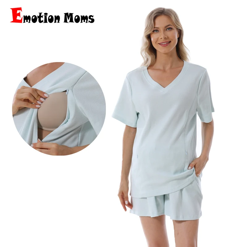 

Pregnant Women 2pcs Solid Tops and Shorts Pant Summer Breastfeeding Casual Suit Short Sleeve T-shirt+Shorts Maternity Set