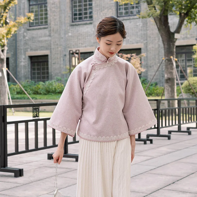 

Осенне-зимний женский свободный плащ в китайском традиционном стиле, длинный, шерстяной, однослойный, модный, этнический