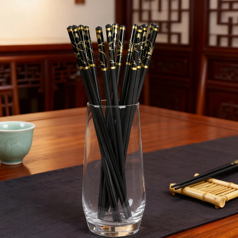 

5 пар палочек для еды 255 мм, китайский креативный дизайн, палочки для еды из сплава с растительным рисунком, домашняя посуда, нескользящая посуда