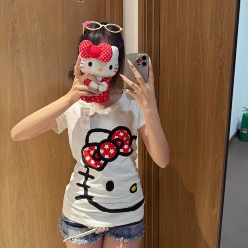 

Sanrio Hello Kitty Niche Y2k Spicy Girl футболка летняя дышащая универсальная облегающая футболка из чистого хлопка женская мода простой топ