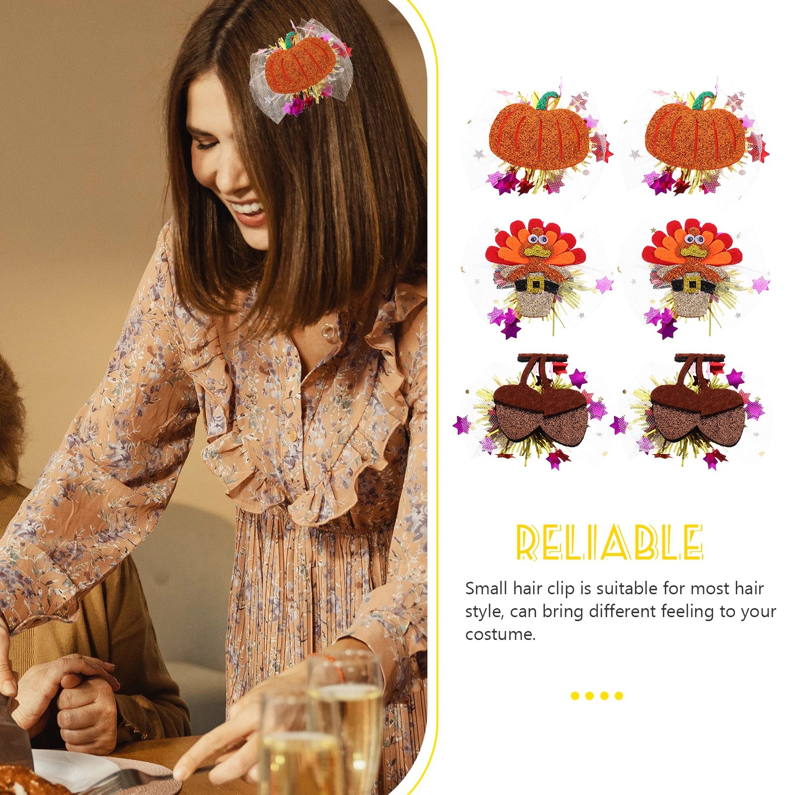 

6 шт., заколки для волос на День Благодарения, милые аксессуары на тему Турции, легкие женские заколки для волос, украшения для вечеринки, заколки для волос
