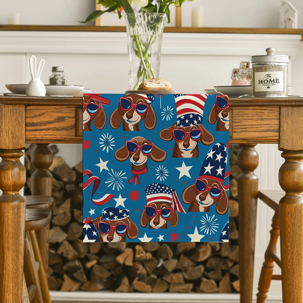 American Independence Day Dog Stars Table Runner Home Wedding Centerpieces Decoration Party Table Runners Dining Long Cloth