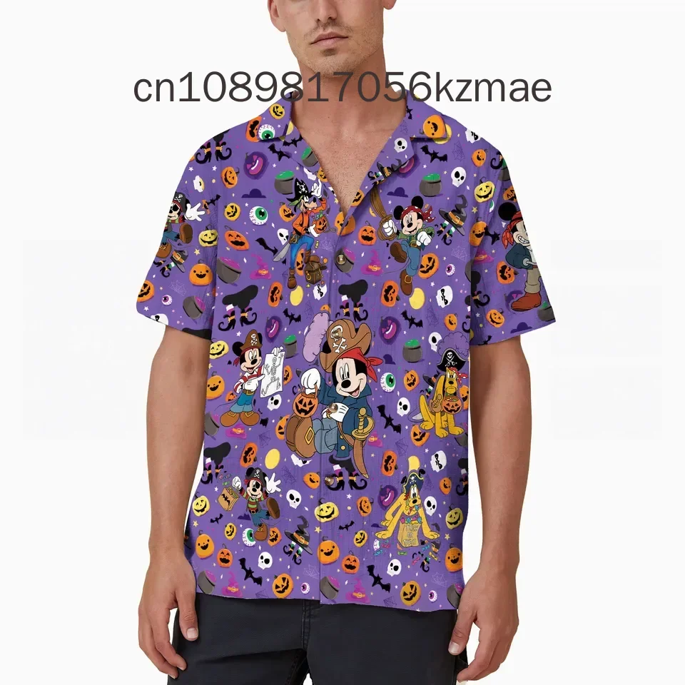 

2024 New Disney Skeleton Disney Hawaiian Shirt Mickey's Not So Scary Halloween Hawaiian Shirt Men's Lapel Short Sleeve Slim Fit