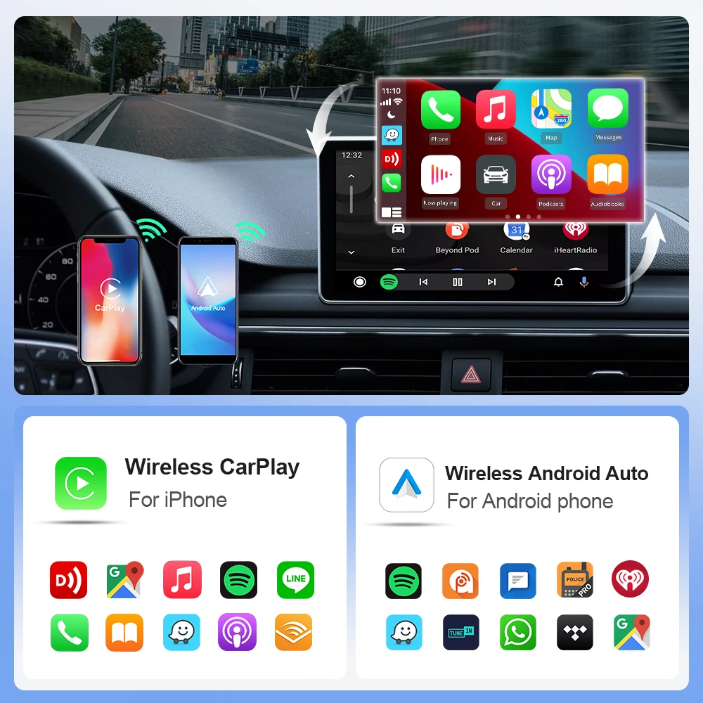 Беспроводной адаптер Carplay Dongle 2в1 Android Auto AI Smart Box для Toyota Honda Volkswagen Dodge автомобильные интеллектуальные проводные системы