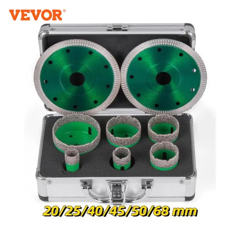 VEVOR 6PCS Diamond Drilling Core Bits M14 Thread Porcelain Ceramic Tile Hole Saw Drill Bit Set Arbor 20/25/40/45/50/68mm 2Blades