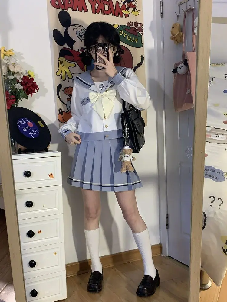 Japan Embroidery New JK Uniform Sailor Uniform College Style Long-Sleeved College Style Pleated Skirt Suit 2024 Nowość