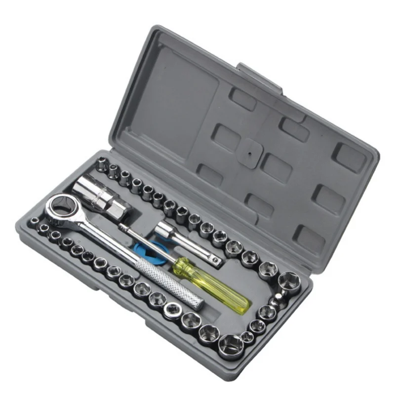 40Pcs Ratchet Wrench Tool Carbon Steel Bit Screw Driver Socket Set Kit For Repair