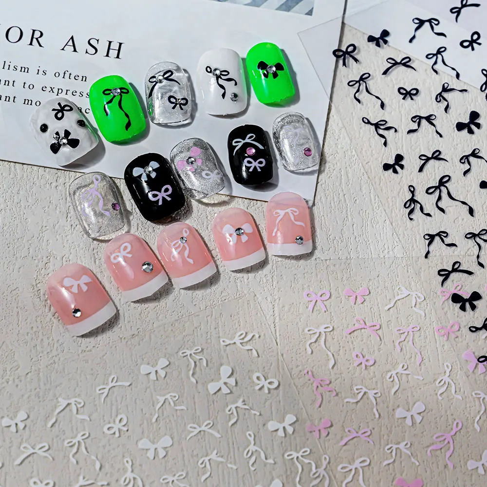 1/3pcs 5D Strik Lint Nagelstickers Mini Kawaii Kant Strikje Ontwerp Zelfklevende Nail Art Decals DIY manicure Benodigdheden Decor