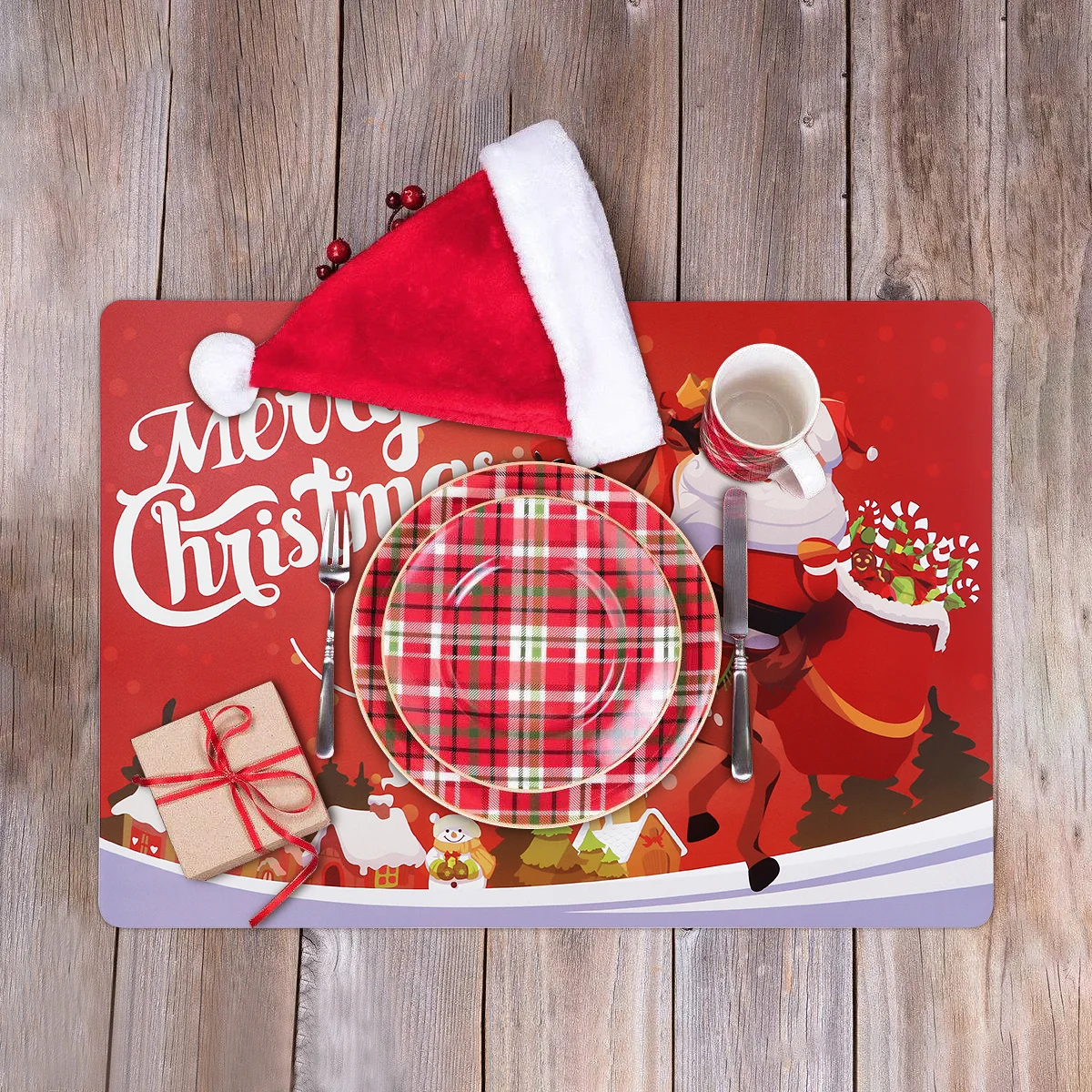 

6pcs Christmas Placemats 43X30X0.05Cm Holiday Table Mats Heat Resistant Dining Mat Set For Kitchen Table Decor Insulated Cup Pad