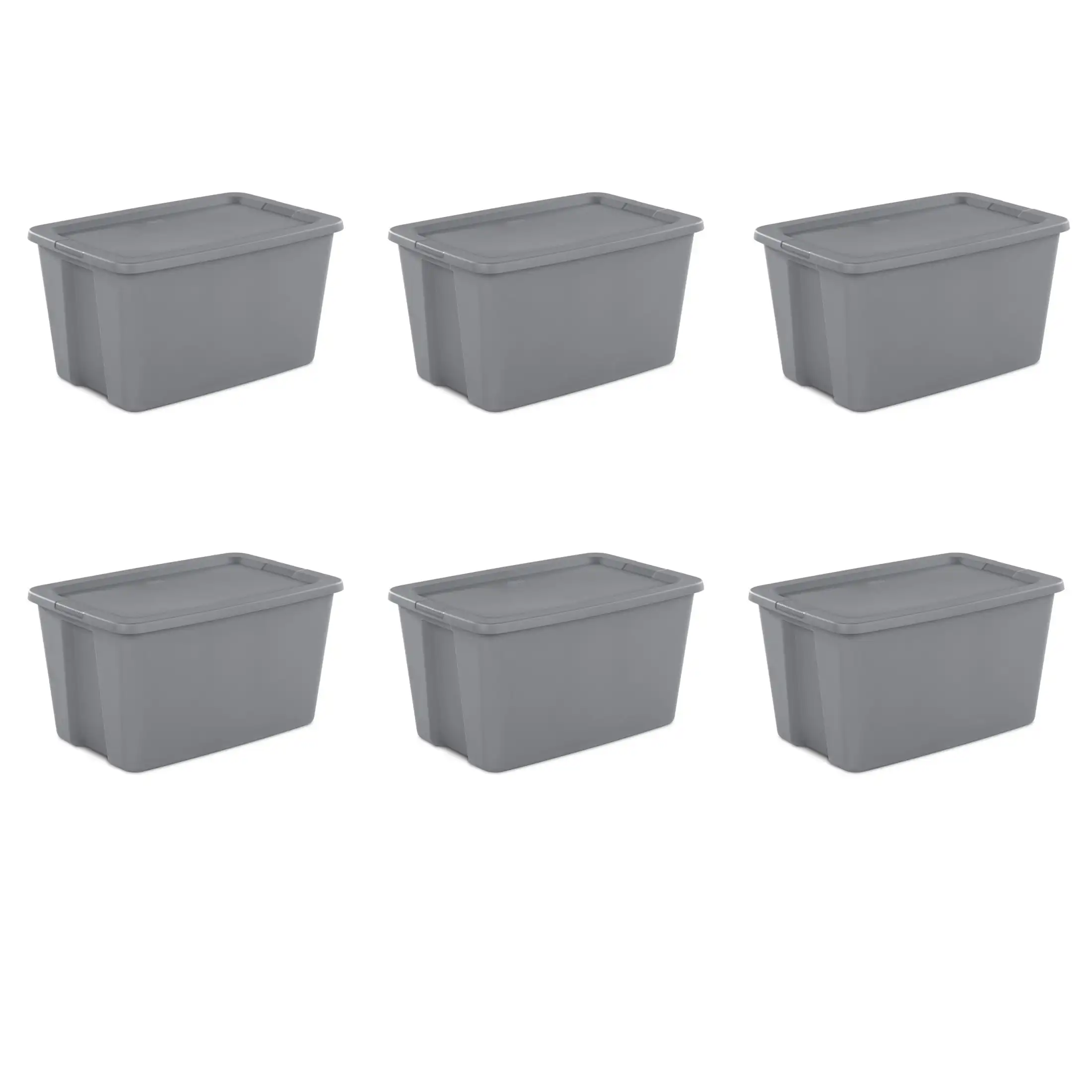 

30 Gallon Tote, Plastic Storage Bin with Snap-On Lid, Gray, 6 Count