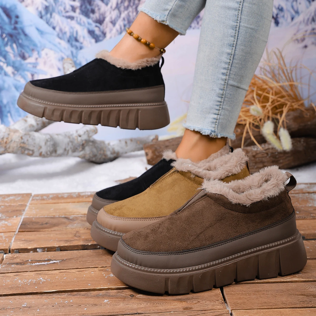 2025 Winter New Thickened Anti-slip and Durable Women's Cotton Shoes with Fleece Lining Warm and Comfortable Free Shipping