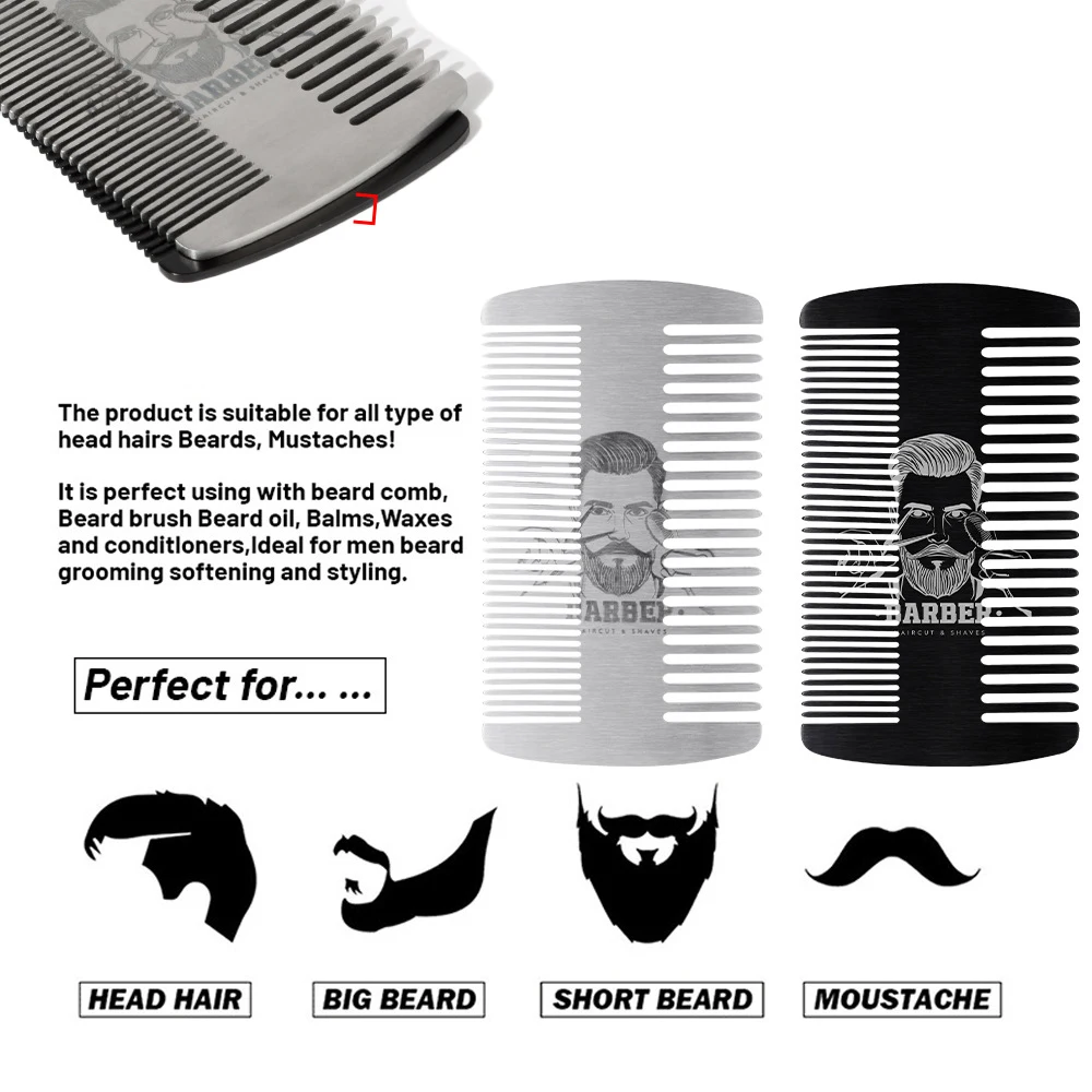 1 pçs pentes de bolso aço inoxidável dente largo cabeça óleo pente barba pentear barbeiro máquina cortar cabelo pente salão estilo cabelo ferramentas