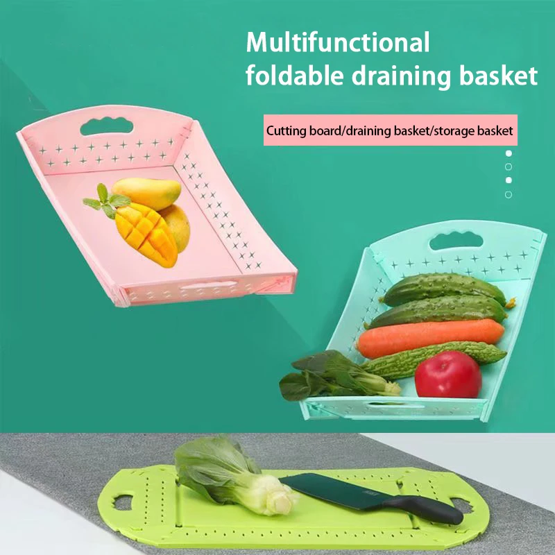 

Multifunctional draining basket kitchen plastic foldable wash dishes cutting board fruit storage basket