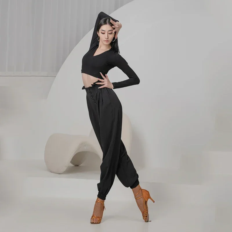 Latin Dance Pants Women 2022 New Multi Button High Waist Latin Trousers Adult Ballroom Dance Practice Tap Dance Clothes BL7824