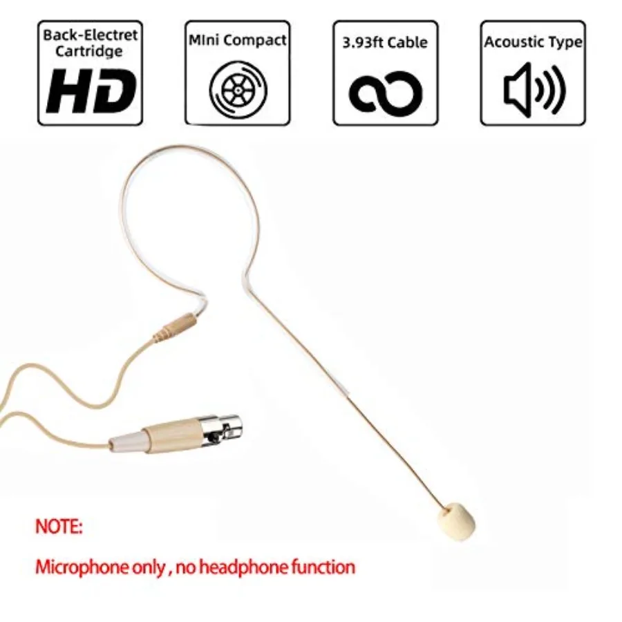 set worn Microphone 4 Pin Mini XLR  Microphone for Shure Wireless System Bodypack Transmitter Beige Single Earhook Omnidirectio