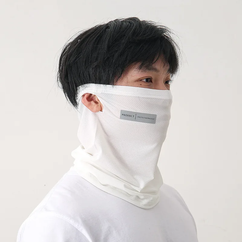 Summer Ice Silk Sunscreen Mask For Men Women Outdoor Cycling Face Cover Solid Color Neck Wrap UV Protection Ear Bandana Scarf