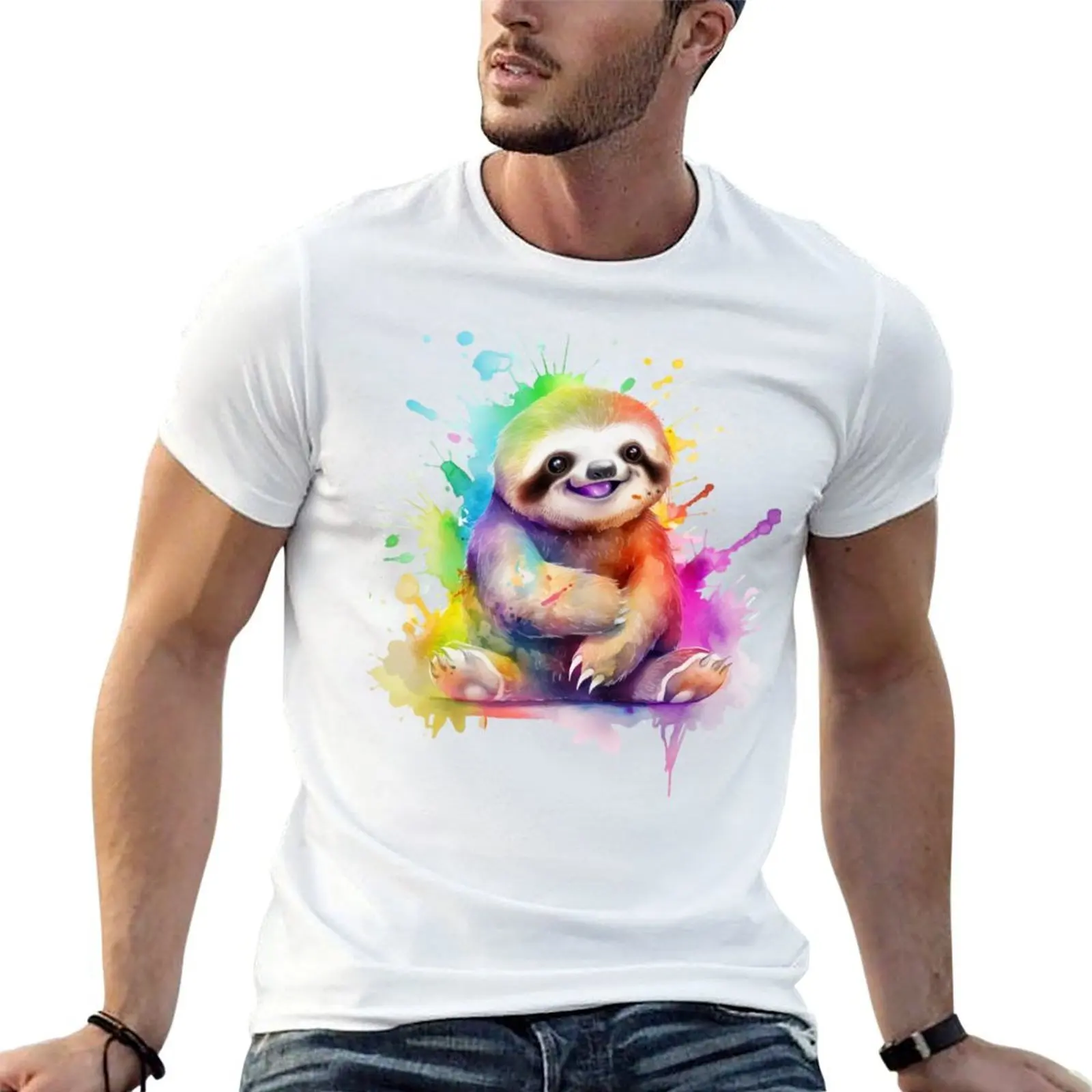 

Rainbow Sloth Watercolor T-Shirt t shirt man luxury t shirts for man cotton t shirts with prints T-shirt