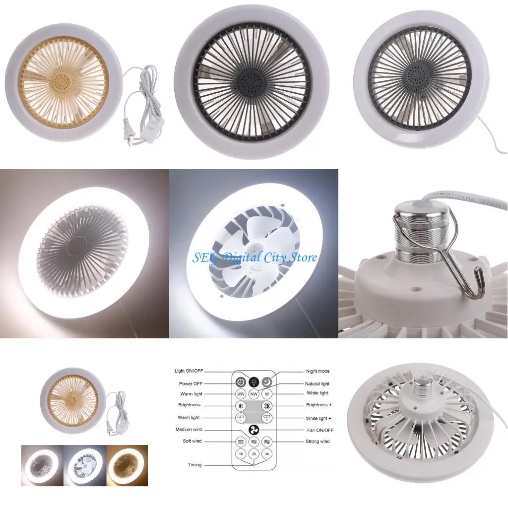 

U75B Ceiling Fan Multifunction Chandelier Fan for Indoor Brightness Speed Adjustment AC85-265V LED Fan with Remote US Plug