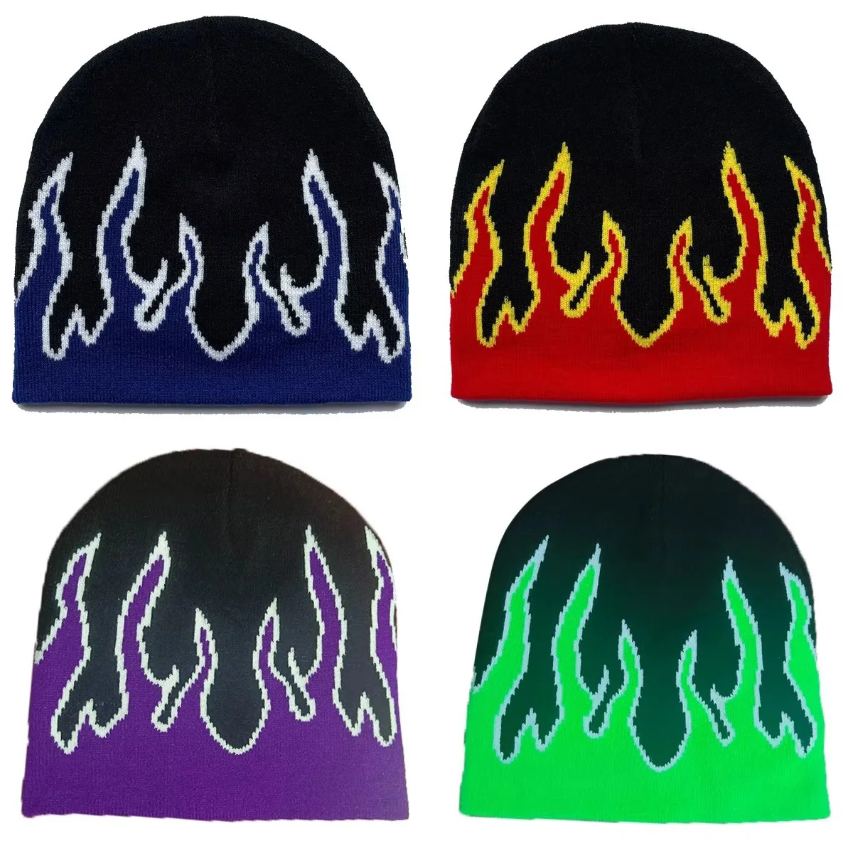 

Flame Knitted Beanies Caps Windproof Stretch Warm Skullies for Women Men Autumn Winter Sports Yoga Skiing Street Hip-Hop Caps