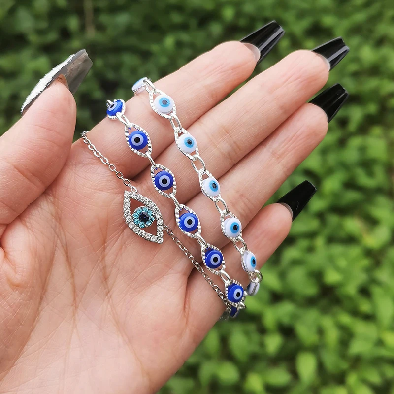 LEEKER Lucky Enamel Blue evil eye Bracelets For Women Gold Silver Color Cubic Zirconia bracelet summer jewelry   494 LK2