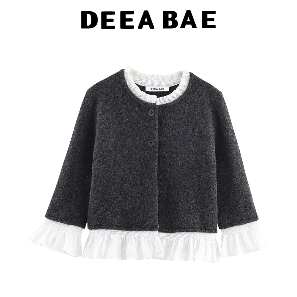 DEEABAE Autumn new women's clothing 2025 European and American style fashionable versatile poplin patchwork knitted jacket
