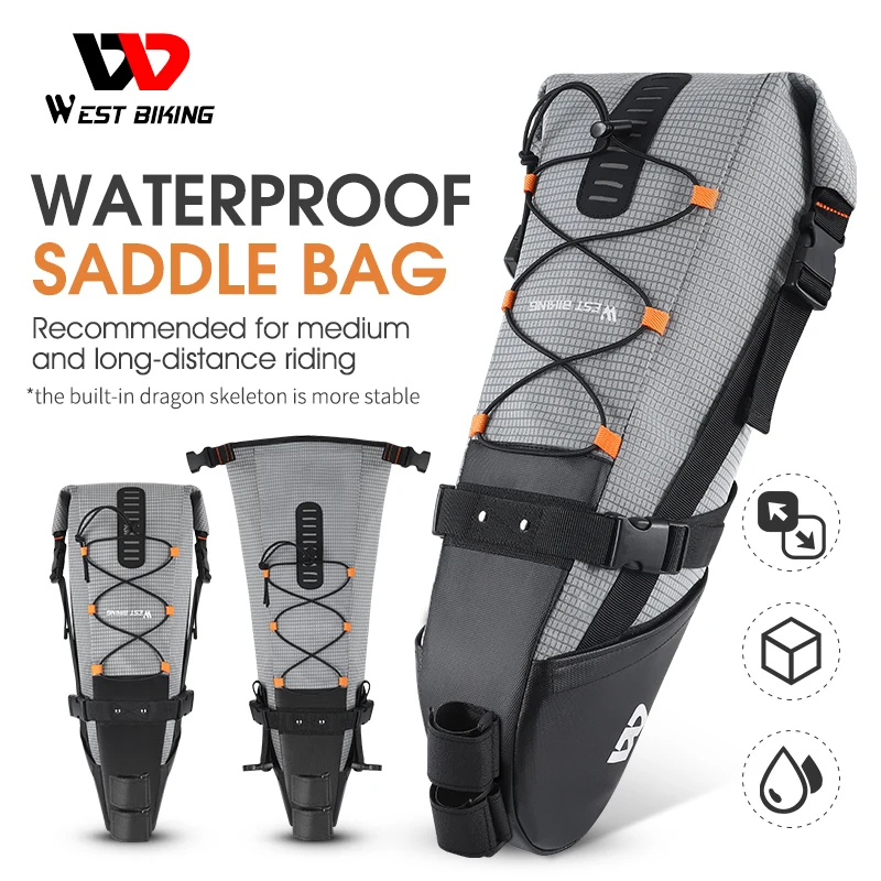 WEST BIKING Bike Bag Waterproof Reflective 10L Large Capacity Saddle Bag Cycling Foldable Tail Bag MTB Road Bicycle Bag