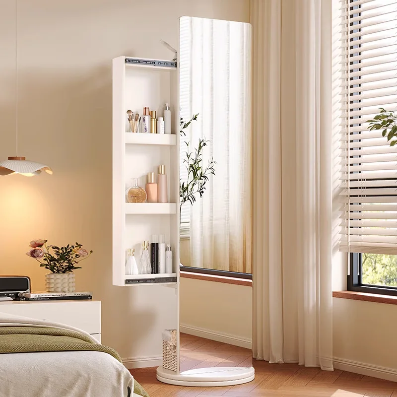 Solid wood full-body mirror floor mirror household bedroom rotatable fitting mirror with hanger integrated light luxury full-len