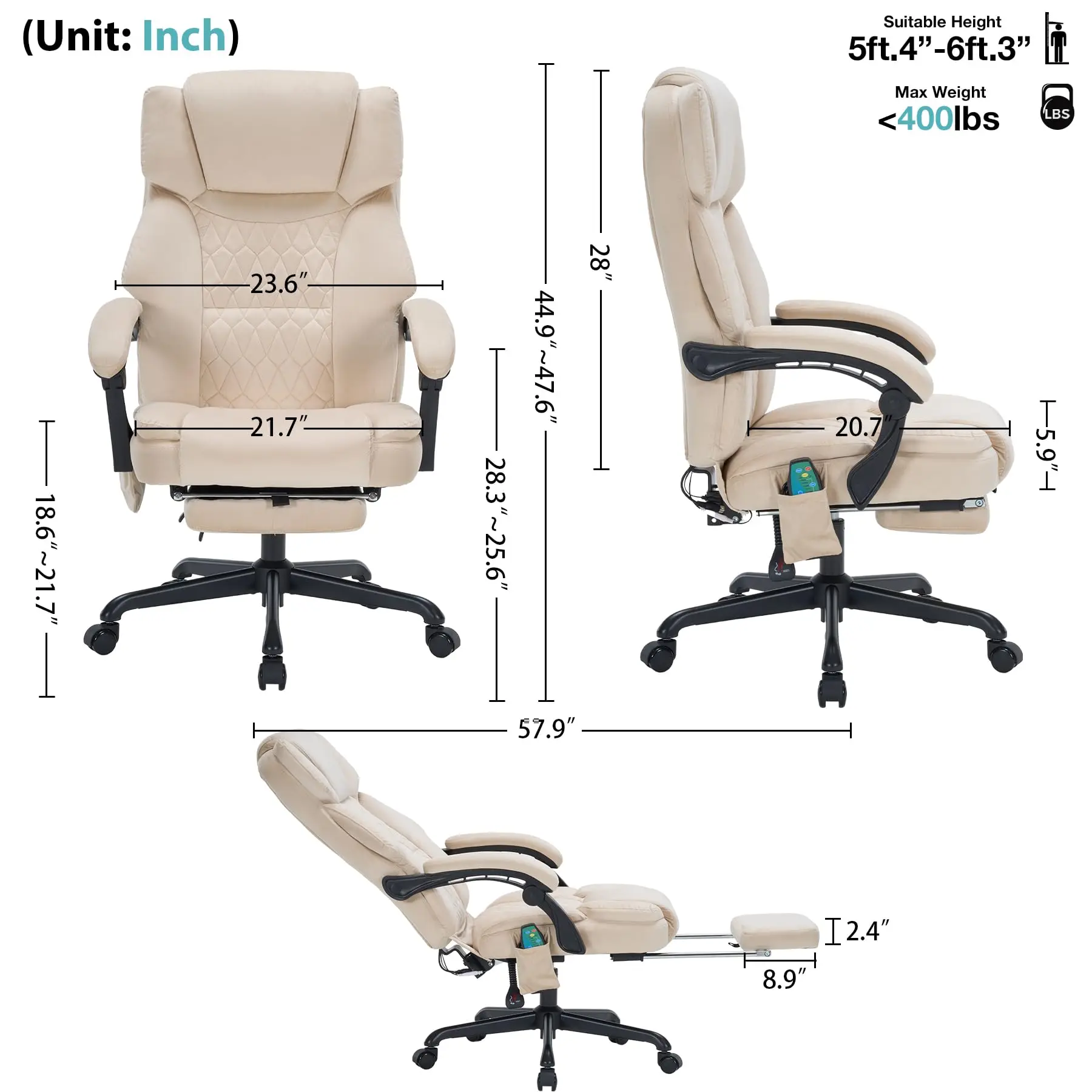 Massage Office Chair with Foot Rest 6 Points Vibration and Heat Home Office Desk Chairs for Heavy People 400lbs