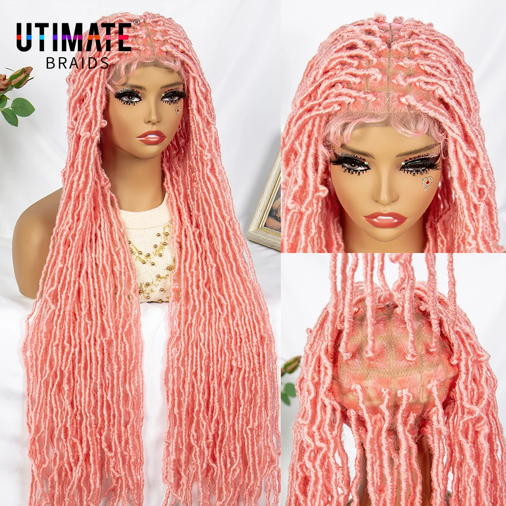 Dreadlock Braided Wigs Synthetic Full Lace Red Box Braided Wigs with Baby Hair Butterfly Knot Braided Wigs