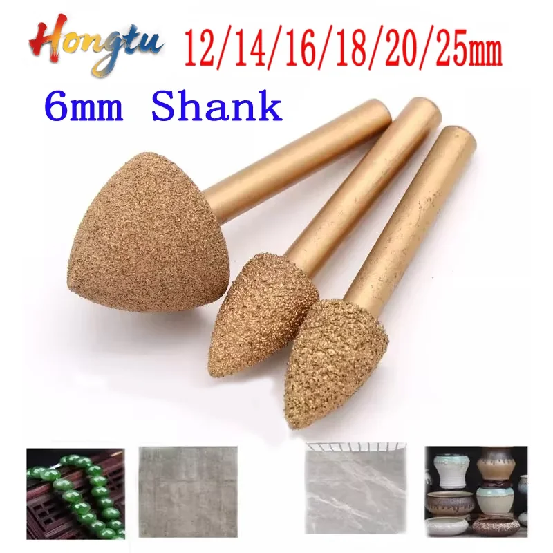 Brazing Diamond Die Grinder Bits - 1/4'' Shank, 1Pcs, Coarse (46 Grit)/Fine (100 Grit) for Engraving, 12-25mm Diameter Selection