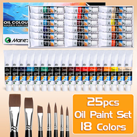 25pcs Marie's Professional Oil Paint Set with 7pcs Brushes & 18 Colors,12ml/0.42oz Tubes,Oil Based Pigments Kit for Canvas,Craft