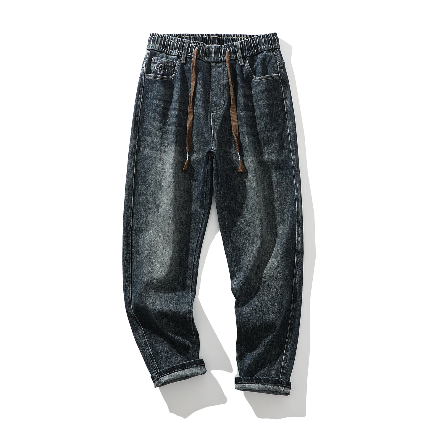 

Trade King Удобные модные мужские джинсовые джинсы с эластичной резинкой на талии, повседневная молодежная повседневная одежда с эластичной талией и средней талией