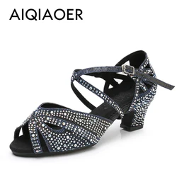 High Quality Rhinestone Latin dancing shoes Lady Tango Salsa dance hall dancing shoes high-heeled lady wedding shoes