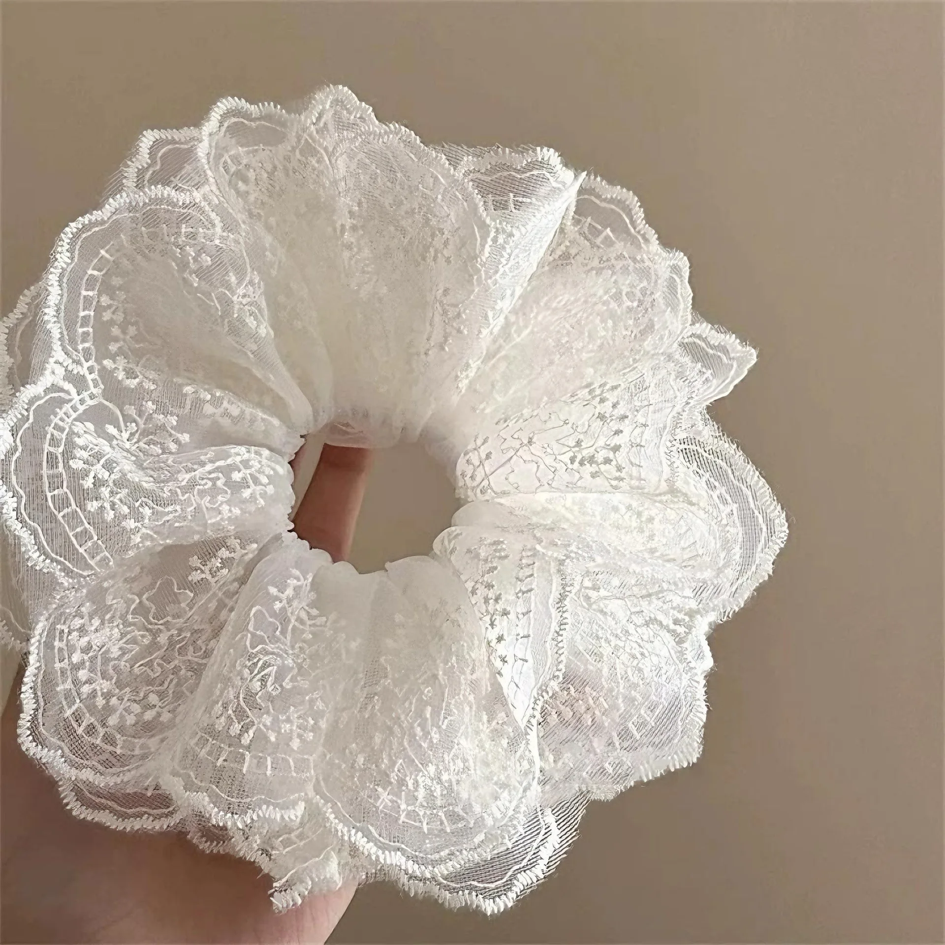 الباليه نمط الأبيض الدانتيل Hairrope التطريز توك شعر كبير للنساء فتاة الحلو شبكة العصابات الشعر العلاقات الشعر ذيل حصان حامل