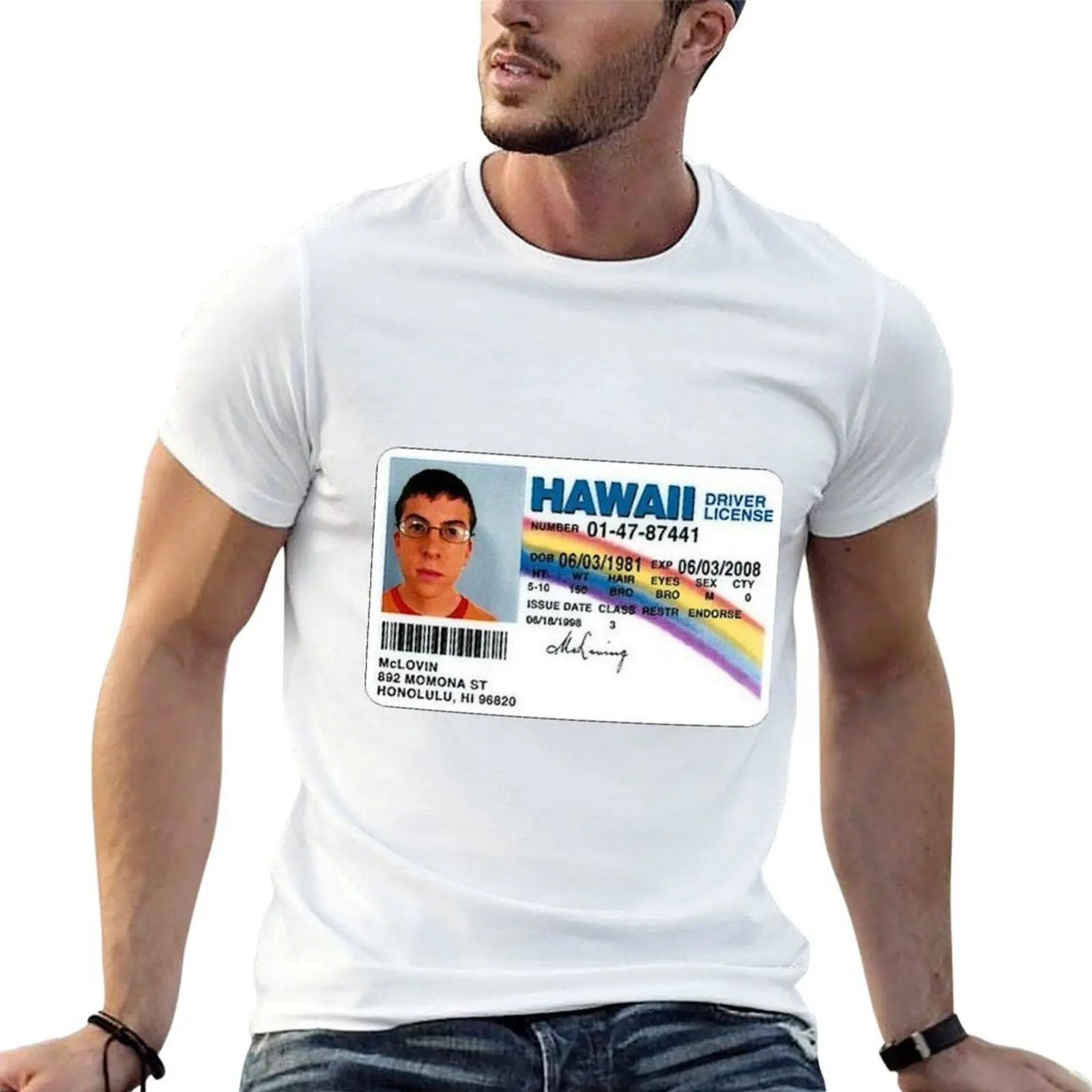 Mclovin Fake ID T-Shirt vintage clothes man t shirt T-shirts for men cotton