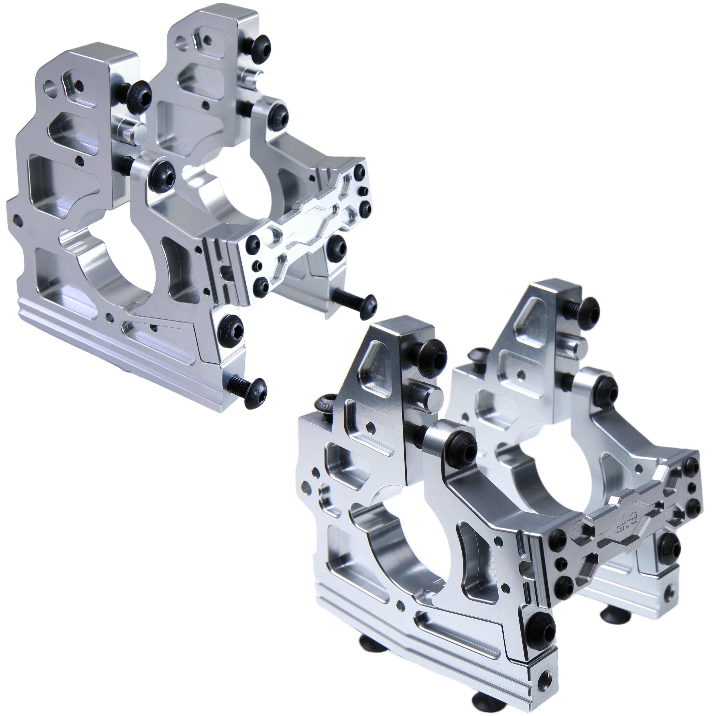 GTB CNC Aluminum Front & Rear Center Diff Differential Bracket Sets for 1/5 RC Car Losi DBXL / DBXL-E 2.0 (Silver/Red)