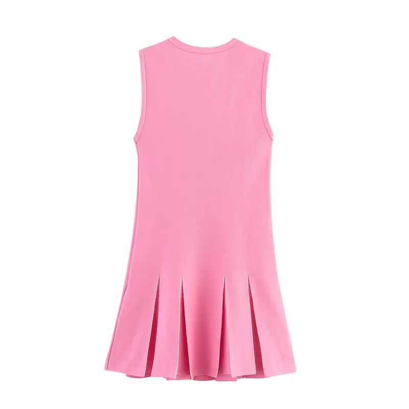 2025年夏新作 レディースファッション ワイドプリーツニット ノースリーブ ラウンドネックワンピース 多用途 通勤用 シングルピース その他素材 00%