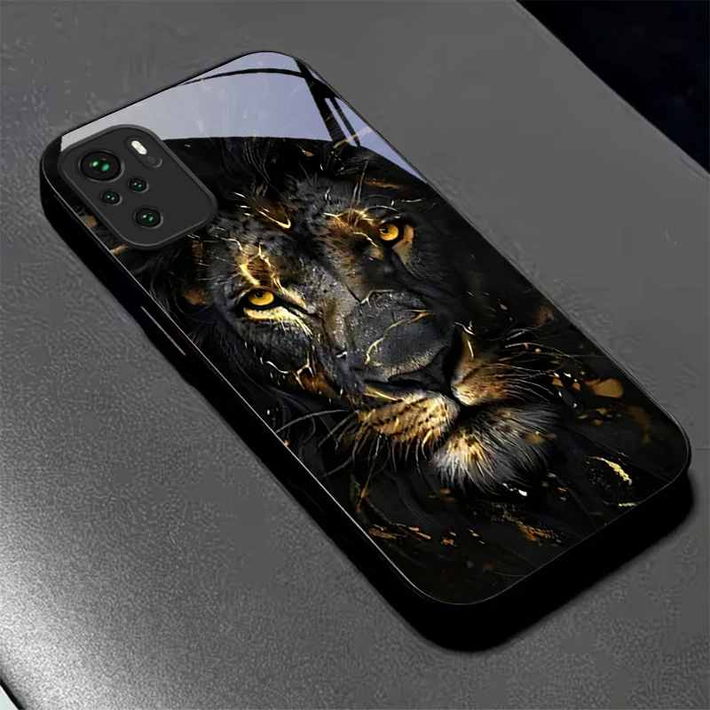 Lion With Golden Black Glass Phone Case For Redmi Note 10 11 Pro+ 12 13 14 4G (Global) 14 Pro 5G (India) K60Ultra 13C 14C Cover view 5