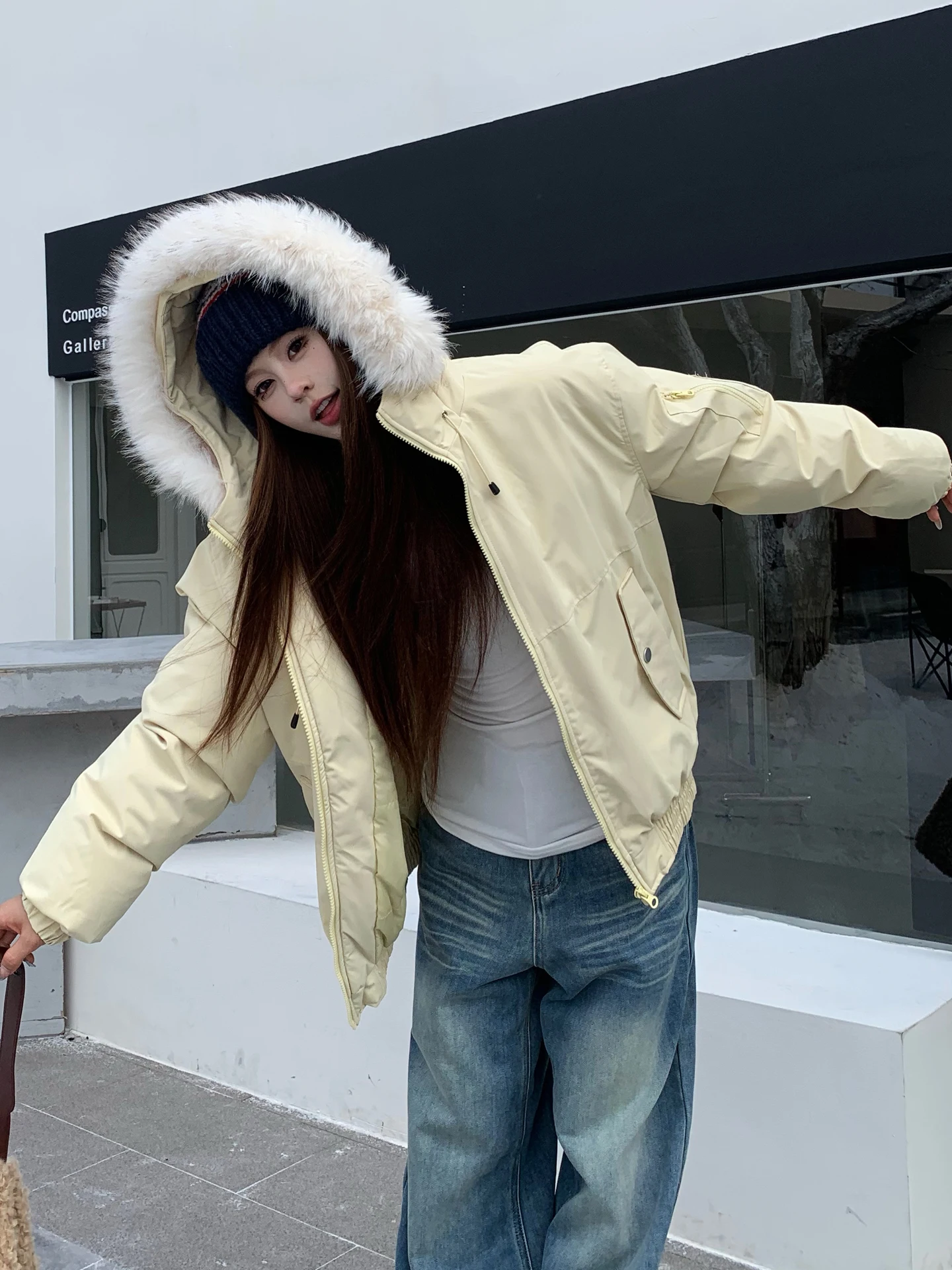 

Утепленная американская парка для женщин: хлопковая куртка с меховым воротником, теплая зимняя новинка, повседневный свободный крой, на молнии