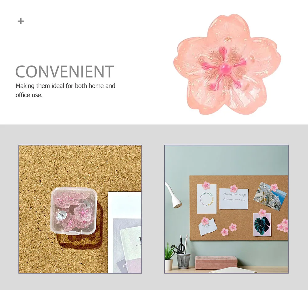 10Pcs Pink Cherry Blossom Push Pins Floral Decorative Thumb Tacks Bulletin Board Cork Board Cute Office School Home