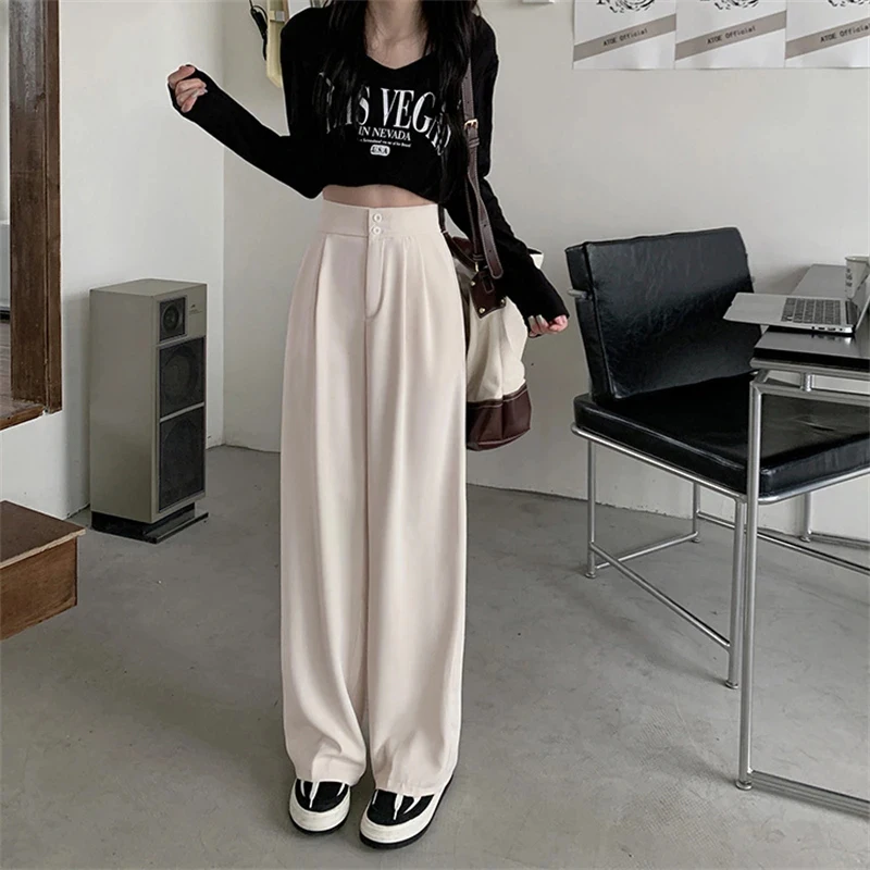 

MEXZT Korean Suit Wide Leg Pants Women Office Elegant High Waist Loose Straight Trousers Streetwear Casual Ankle-Length Pants